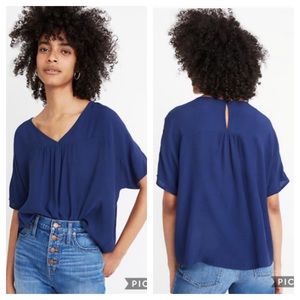 Madewell Rhyme Blouse Navy Blue V Neck L Keyhole